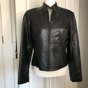 VS2 buckle collar leather jacket